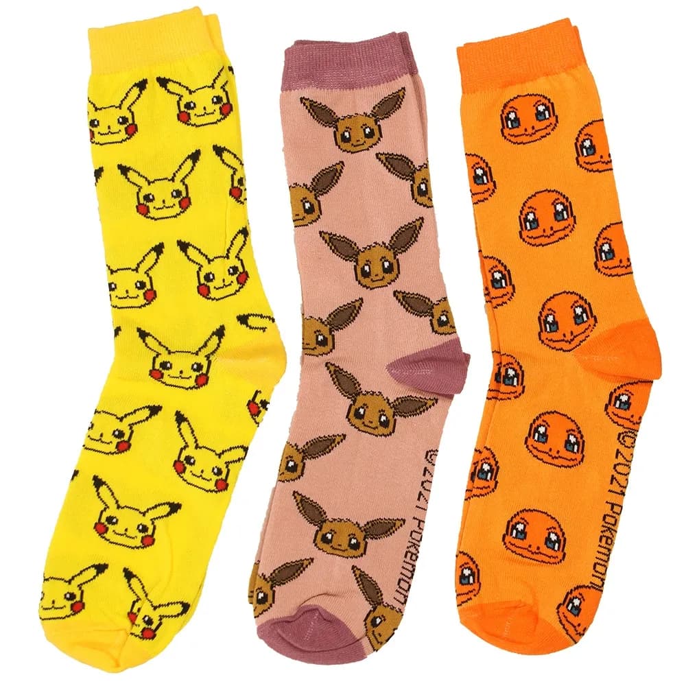 Pokemon Charmander Eevee Pikachu Sokken 3 Pack