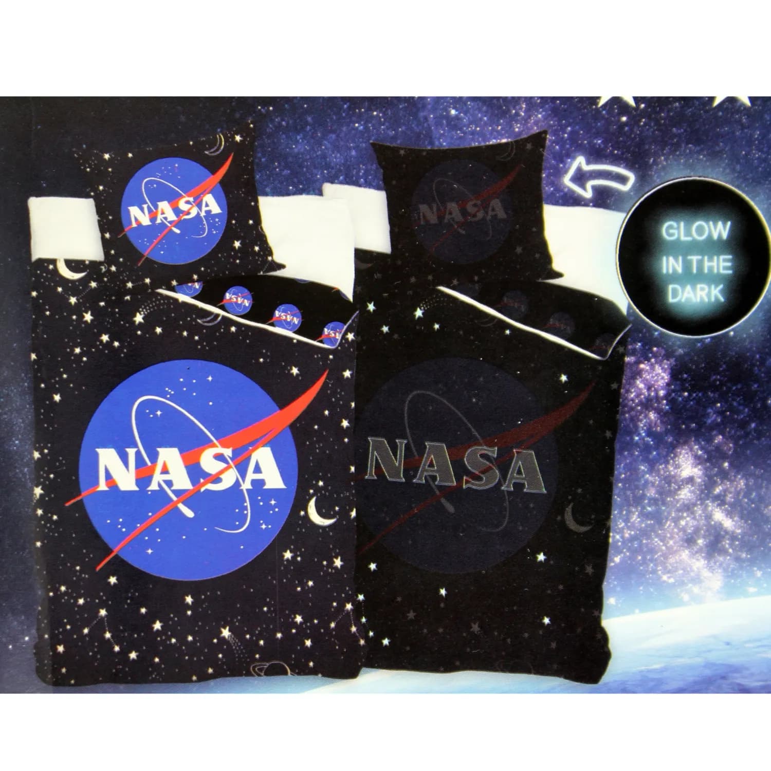 NASA Dekbedovertrek Eenpersoons 140 x 200 cm Glow In The Dark