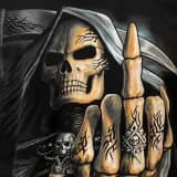 Grim Reaper Tribal Middelvinger T-Shirt Zwart