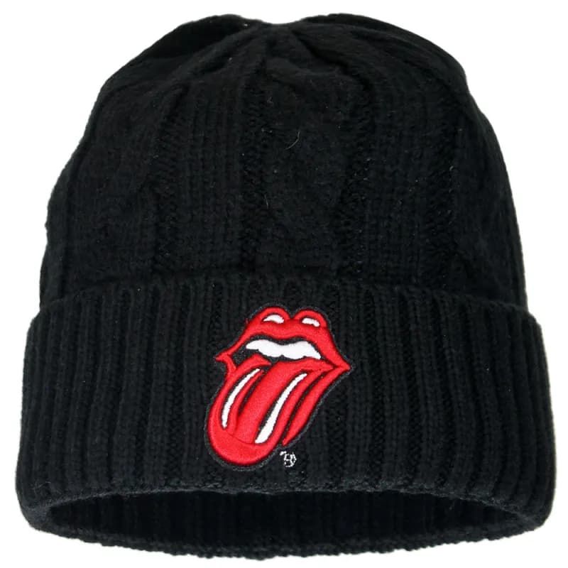 The Rolling Stones Tongue and Lips Logo Cable Knit Muts Zwart
