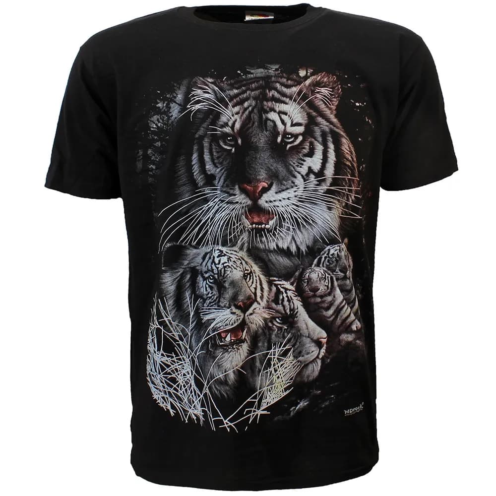 Witte Siberische Bengaalse Tijgers in de Nacht T-Shirt Zwart